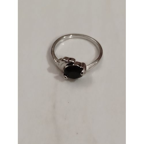 Bague Métal Argenté,Aile,Strass Rond Noir,Taille 16.88 Mm