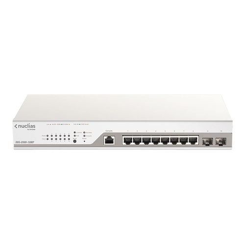 D-Link Nuclias Cloud-Managed DBS-2000-10MP - Commutateur - intelligent - 8 x 10/100/1000 (PoE+) + 2 x SFP Gigabit combiné - Montable sur rack - PoE+ (130 W) - avec 1 an de Nuclias Cloud...