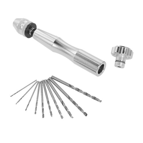 Ensemble de mini perceuses à main de 0,3 à 3,5 mm avec 10 forets hélicoïdaux en acier rapide, support de foret de haute qualité, perceuse à main, petit étau à broches