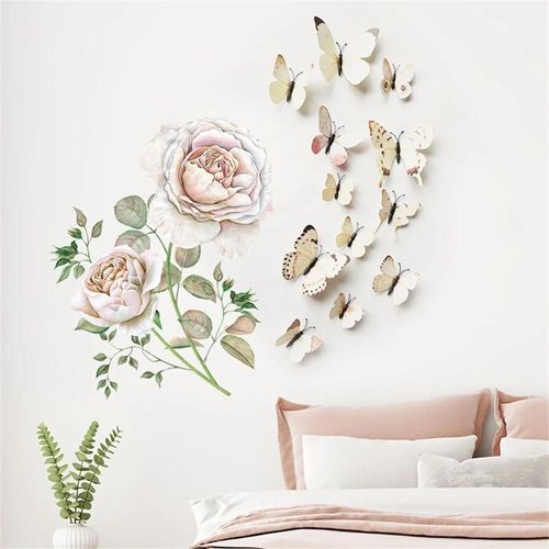 Roses & Papillons 3D Stickers Muraux Autocollants Décoratifs Auto-Adhésifs Pour La Maison