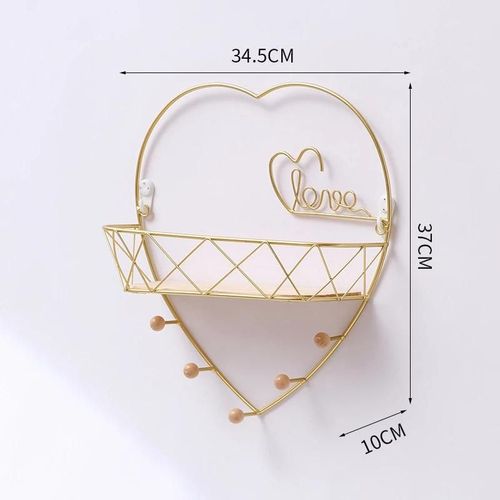 Étagères Flottantes Murales Rustiques Cuisine En Métal Sans Poinçon Salle De Bain Rack De Rangement Nordique Avec Clous De Cintre Disponibles Pour La Porte Or,En Forme De Coeur