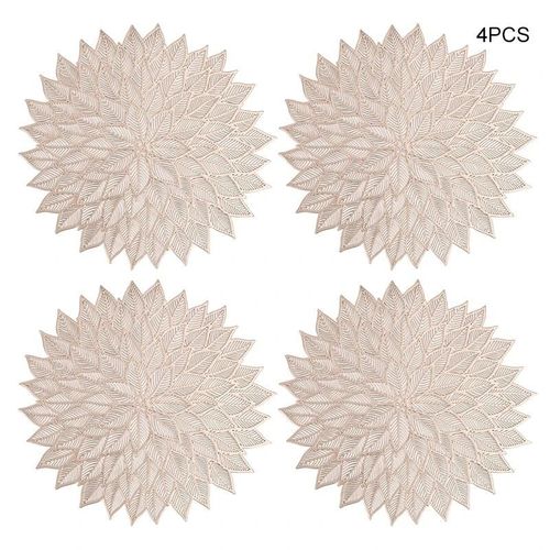 Napperon en PVC en forme de fleur Isolation thermique Ménage Anti-brûlure Sous-verres Table à manger Décorations pour la maison Or clair X4