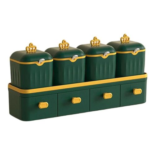 Type De Tiroir Boîte D'assaisonnement Double Couches Multi Compartiment Salière Poivrier Poivre Amidon De Maïs Bocaux De Stockage Costume Vert