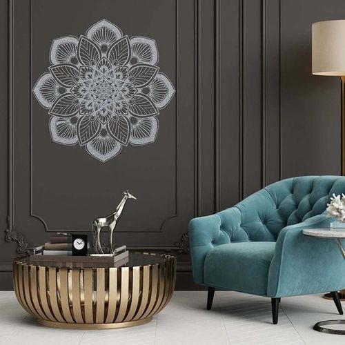 Décor mural floral suspendu acrylique creux fleur art mural ornement ethnique pour intérieur 30 * 30cm argent