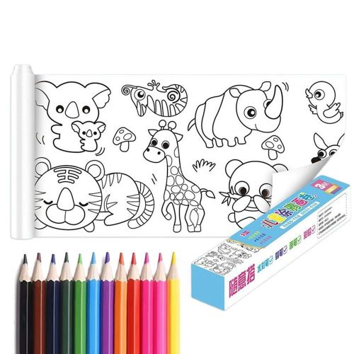 Rouleau de dessin pour enfants Bébé bricolage Pâte Coloriage Peinture Livres Couleur Remplissage Papier Jouets éducatifs précoces Monde animal