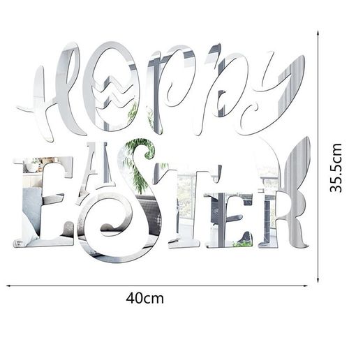 Joyeuses Pâques 3D Stickers muraux Autocollants muraux en acrylique avec effet miroir Autocollants autocollants pour salon Argent,JM840