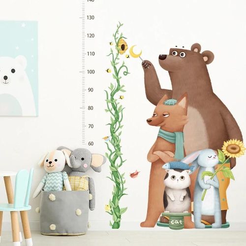Autocollants muraux en PVC de mesure de la taille des enfants avec motif d'animal mignon Règle de mesure de la hauteur Accessoires décoratifs pour la maison de chambre à coucher