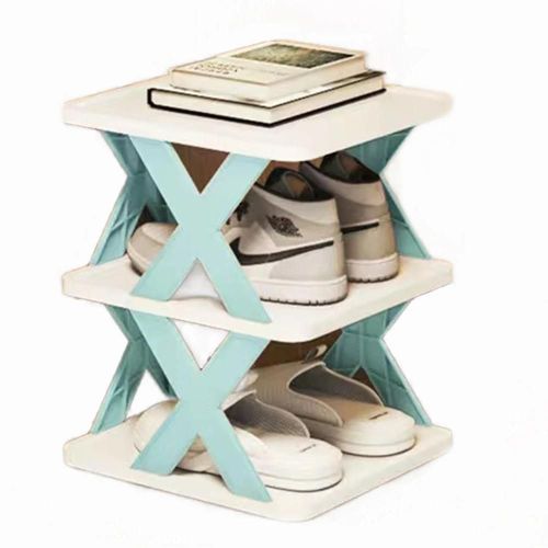Étagère À Chaussures En Plastique Empilable Bricolage Gratuit Combinaison À Plusieurs Niveaux Organisateur De Chaussures Pour Couloir D'entrée Bleu Nordique,Trois Couches