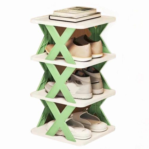 Étagère À Chaussures En Plastique Empilable Bricolage Gratuit Combinaison À Plusieurs Niveaux Organisateur De Chaussures Pour Le Couloir D'entrée Le Vert Nordique,Quatre Couches