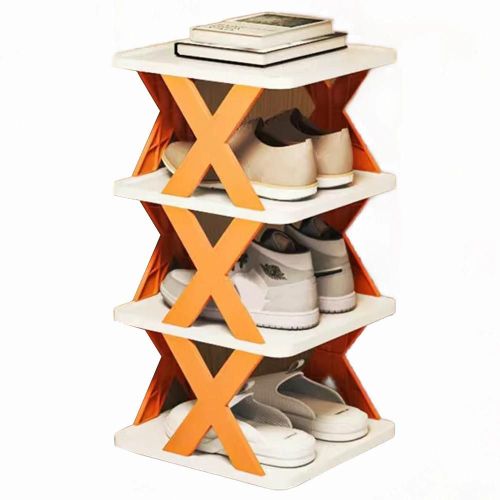 Étagère À Chaussures En Plastique Empilable Bricolage Sans Combinaison À Plusieurs Niveaux Organisateur De Chaussures Pour Le Couloir D'entrée Orange Vif,Quatre Couches