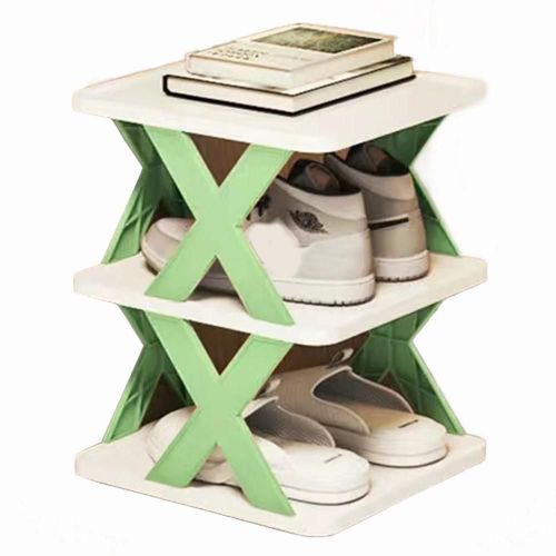 Étagère À Chaussures En Plastique Empilable Bricolage Gratuit Combinaison À Plusieurs Niveaux Organisateur De Chaussures Pour Le Couloir D'entrée Le Vert Nordique,Trois Couches