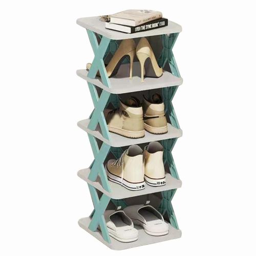 Étagère À Chaussures En Plastique Empilable Bricolage Gratuit Combinaison À Plusieurs Niveaux Organisateur De Chaussures Pour Couloir D'entrée Bleu Nordique,Cinq Couches