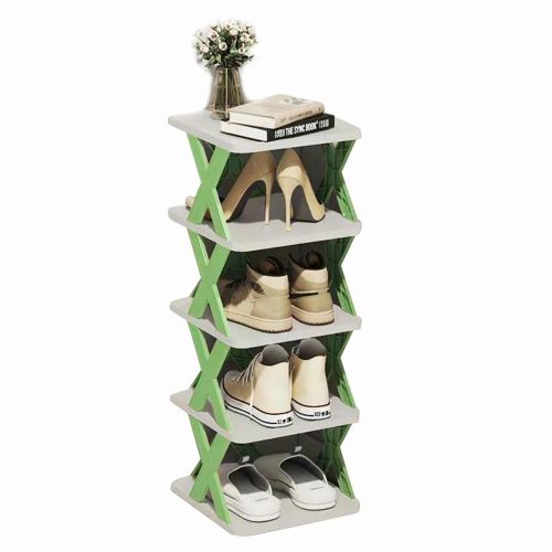 Étagère À Chaussures En Plastique Empilable Bricolage Gratuit Combinaison À Plusieurs Niveaux Organisateur De Chaussures Pour Le Couloir D'entrée Le Vert Nordique,Cinq Couches
