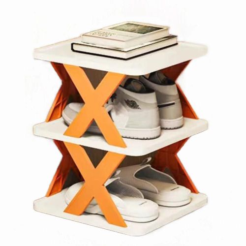 Étagère À Chaussures En Plastique Empilable Bricolage Gratuit Combinaison À Plusieurs Niveaux Organisateur De Chaussures Pour Couloir D'entrée Orange Vif,Trois Couches