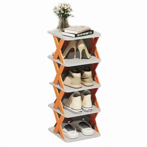 Étagère À Chaussures En Plastique Empilable Bricolage Gratuit Combinaison À Plusieurs Niveaux Organisateur De Chaussures Pour Le Couloir D'entrée Orange Vif,Cinq Couches