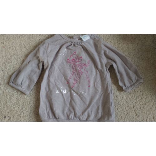 T.Shirt Bébé Fille Disney Bambi Manches Longues Taille 1 Mois Idée Cadeau