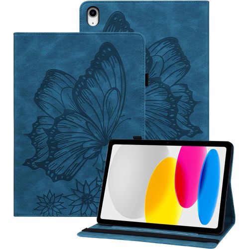 Coque Ipad 10ème Génération 10.9 Pouces 2022 Papillon En Relief Etui En Cuir Pu Portefeuille Porte-Stylo Tablette Housse De Protection Pour Ipad 11 Pouces(A16) 2025 Bleu Marine[Pad5128030]