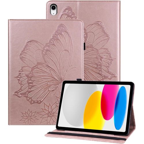 Coque Ipad 10ème Génération 10.9 Pouces 2022 Papillon En Relief Etui En Cuir Pu Portefeuille Porte-Stylo Tablette Housse De Protection Pour Ipad 11 Pouces(A16) 2025 Or Rose[Pad5128036]