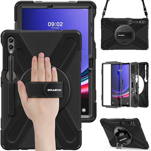 Coque Pour Samsung Galaxy Tab S10+ /S9+ / S9 Fe+ / S8+ / S7 Fe / S7+ 12.4 Pouces, Étui De Robuste Avec Porte-Stylet, Support Rotatif À 360° Et Agonne, Bandoulière, Noir[Pad5127161]