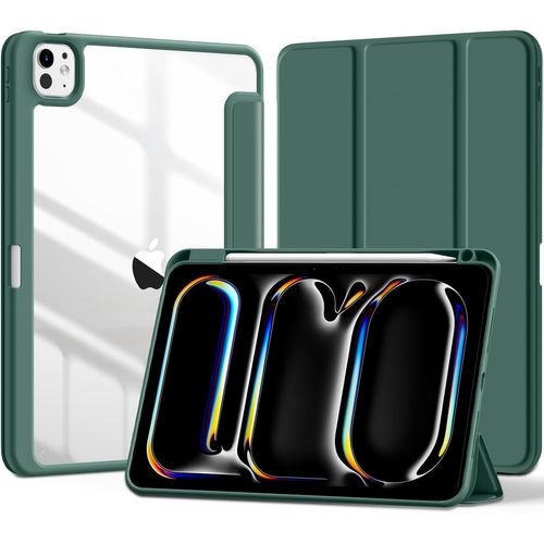 Coque Transparente Pour Ipad Pro 11 Pouces 2024 M4 Housse Avec Porte-Stylo, Dos Pc Clair Ca E Tpu Flexible Étui Réveil/Sommeil Auto, Support De L'apple Pencil Pro/Usb-C, Vert Pin[Pad5127108]