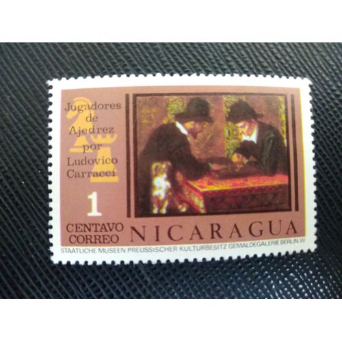 Timbre Nicaragua Yt 1033 Joueurs D'échecs Par Ludovico Carracci 1976
