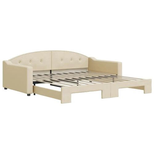 Lit De Jour Avec Lit Gigogne Creme 100x200 Cm Tissu