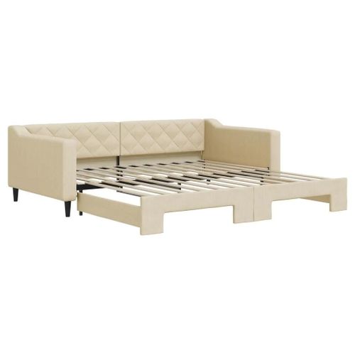 Lit De Jour Avec Lit Gigogne Creme 100x200 Cm Tissu