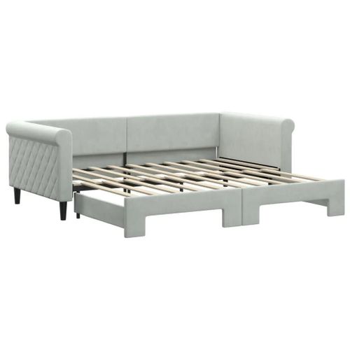 Lit De Jour Avec Lit Gigogne Gris Clair 90x190 Cm Velours