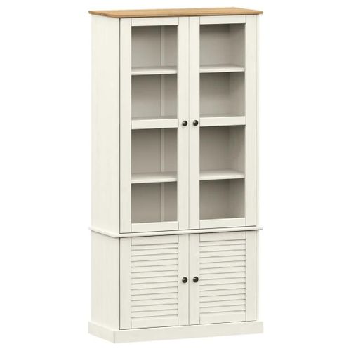 Vitrine En Verre Vigo Blanc 85x35x170 Cm Bois Massif De Pin