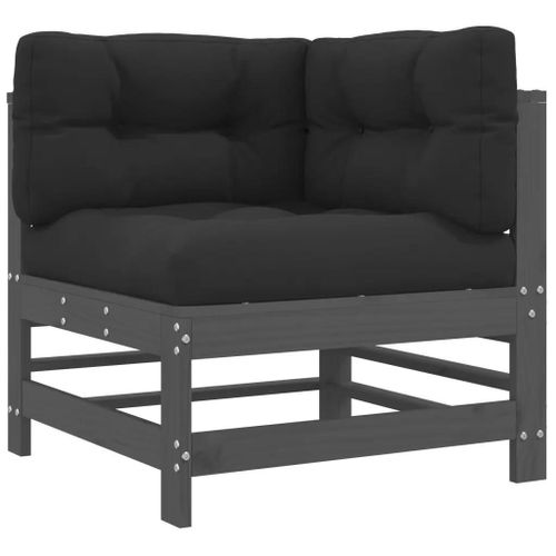 Canape D'angle Avec Coussins Gris Bois De Pin Solide