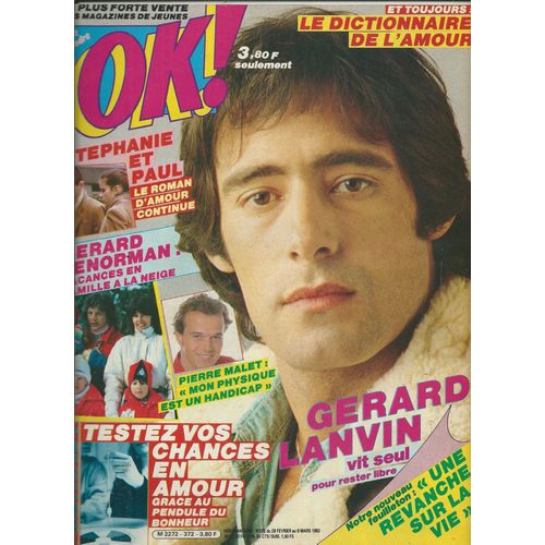 Ok Age Tendre 28/02/1983 Gérard Lanvin, Gérard Lenorman, Pierre Malet, Paul Belmondo & Stéphanie, Gabrielle Lazure, Jonasz, Ornella Mutti, Sophie Marceau & Cosso, Odeurs, Jerôme Soligny,Thompson Twins