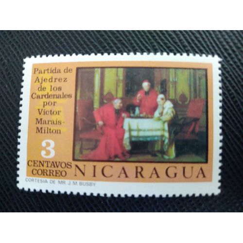 Timbre Nicaragua Yt 1035 Le Jeu D'échecs Cardinals Par Victor Marais-Milton 1976