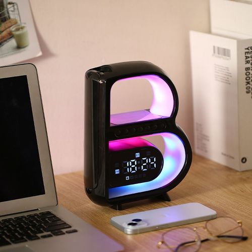Haut-Parleur Bluetooth En Forme De B Multifonctionnel, Musique Intelligente, Éclairage Rythmique, Chargeur Sans Fil Pour Téléphone, Carte Tf, Entrée Aux, Mode Standard