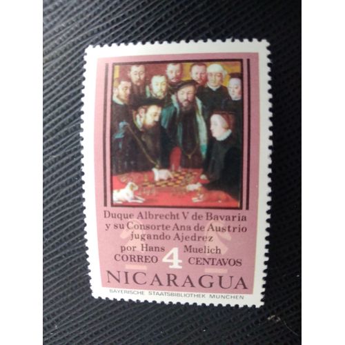 Timbre Nicaragua Yt 1036 Le Duc Albrecht V De Bavière Jouant Aux Échecs Avec Sa Femme Anna 1976
