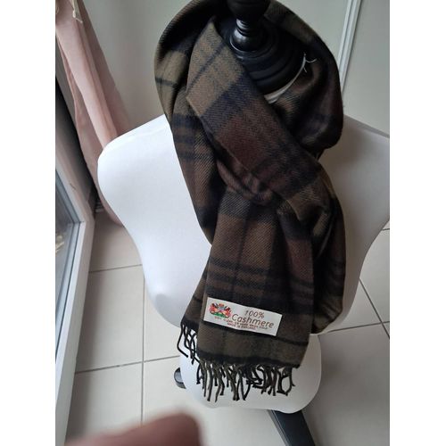 Echarpe Homme Chic Cachemire D'ecosse Fond Vert Olive