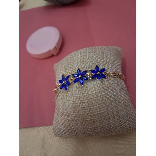 Gourmette Bracelet Souple Fleurs Bleu Saphir Cristal Swarovski