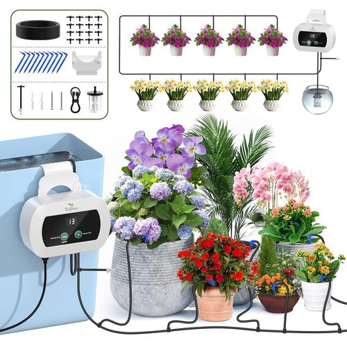 Kit Arrosage Automatique Interieur, USB-C Arrosage Automatique Intérieur avec Minuterie Programmateur et 10M Tuyau D'arrosage Goutte à Goutte, Systeme Irrigation pour Balcons, Plantes en Pot