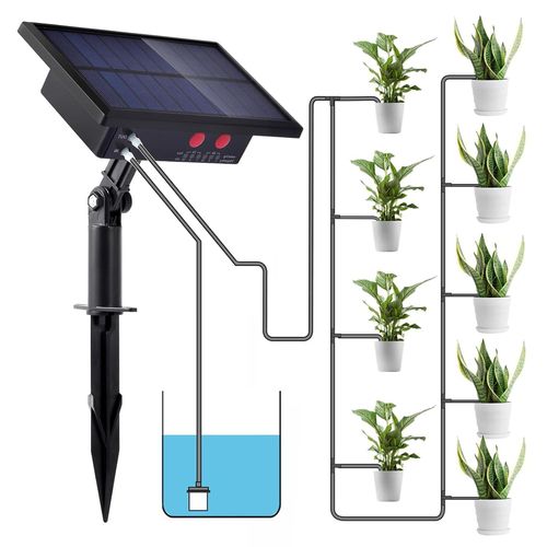 Arrosage automatique pour jardin solaire, kit arrosage goutte à goutte 10M tuyau arrosage supporte 10 Pots, programmateur arrosage automatique, irrigation plantes interieur/extérieur