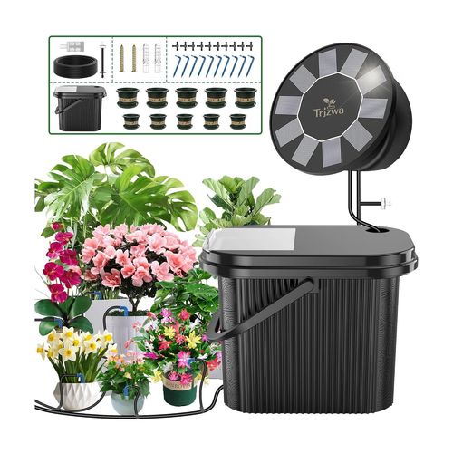 Kit Arrosage Automatique Solaire avce 9 Modes de S ynchronisation, 2025 Derniers Modèles Goutte à Goutte Programmateur Arrosage avec Seau et 10 Pots de Fleurs pour Balcon/Jardin/Serre/Pelouse