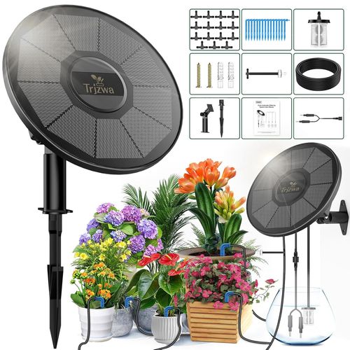 Kit Arrosage Goutte à Goutte Énergie Solaire, 2200mAh Arrosage Automatique Systeme, Programmateur Arrosage Solaire Exterieur pour Pot Fleur avec 15M Tuyau Arrosage et Détection Du Niveau D'eau
