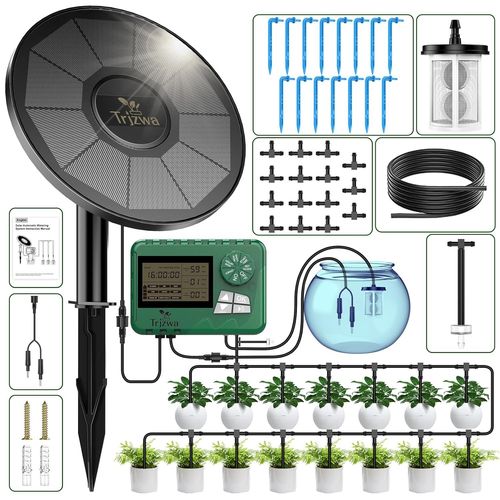Kit D'irrigation Goutte à Goutte Énergie Solaire,2200mAh Système programmateur Arrosage Automatique,Kit Arrosage Goutte à Goutte avce 15 Goutteurs pour Vacances Balcon Jardin de Plantes en Pot