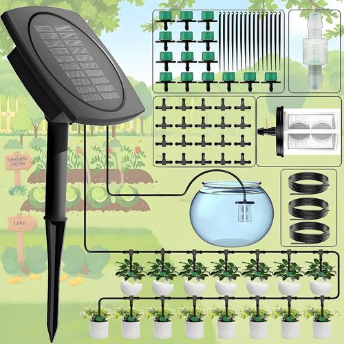 Programmateur Arrosage, Arrosage Automatique pour Jardin, Irrigation Goutte à Goutte avec 12 Modes Minuterie, Tuyau de 15M, Systeme Arrosage Plante Vacances, Pompe Arrosage Solaire pour Balcon