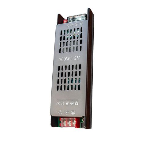 Alimentation LED Slim 12V CC, 200 W, transformateur DIP réglable (25%-100%), entrée 200-240 V CA, IP20