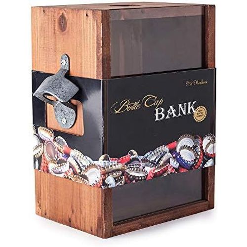 Décapsuleur Et Économiseur De Bouchon ¿ Ouvre-Bouteille Classique En Bois Rustique À Poser Ou À Fixer Au Mur Avec Collecteur De Capsules De Bière Et De Soda