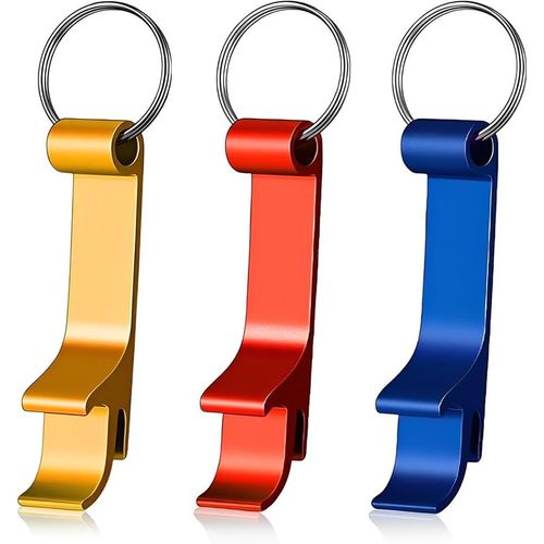 Lot de 3 décapsuleurs ¿ Porte-clés pour capsules de bière,ouvre-canettes,porte-clés pour homme et femme,usage quotidien et cadeau (bleu,doré,rouge)