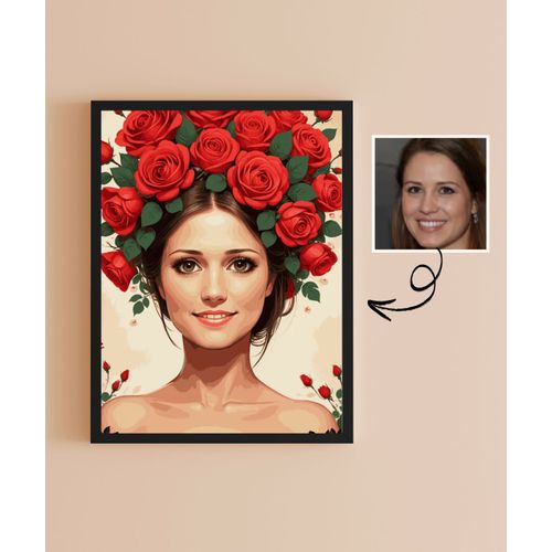Portrait Femme Peinture Acrylique Personnalisée Magnifiques Roses À Partir De Photo, Peint À La Main, Cadeau Personnalisé Saint Valentin