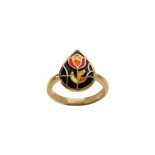 Bague Acier Doré Stella Mia Ronde Résine Noire Et Rouge
