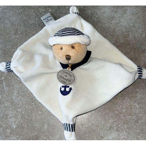 Doudou ours marin matelot Doudou et Compagnie plat blanc et bleu marine ourson peluche jouet bébé 