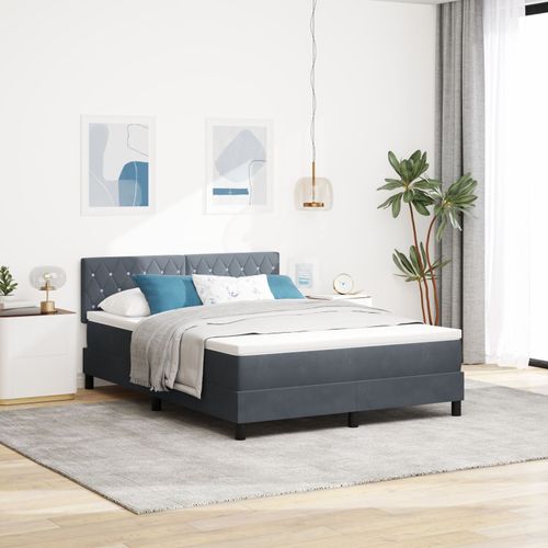 Lit À Sommier Box Spring Avec Matelas Gris Foncé 140x200 Cm En Velours