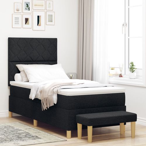 Vidaxl Lit Avec Sommier À Ressort Et Banc Noir 100x200 Cm En Tissu